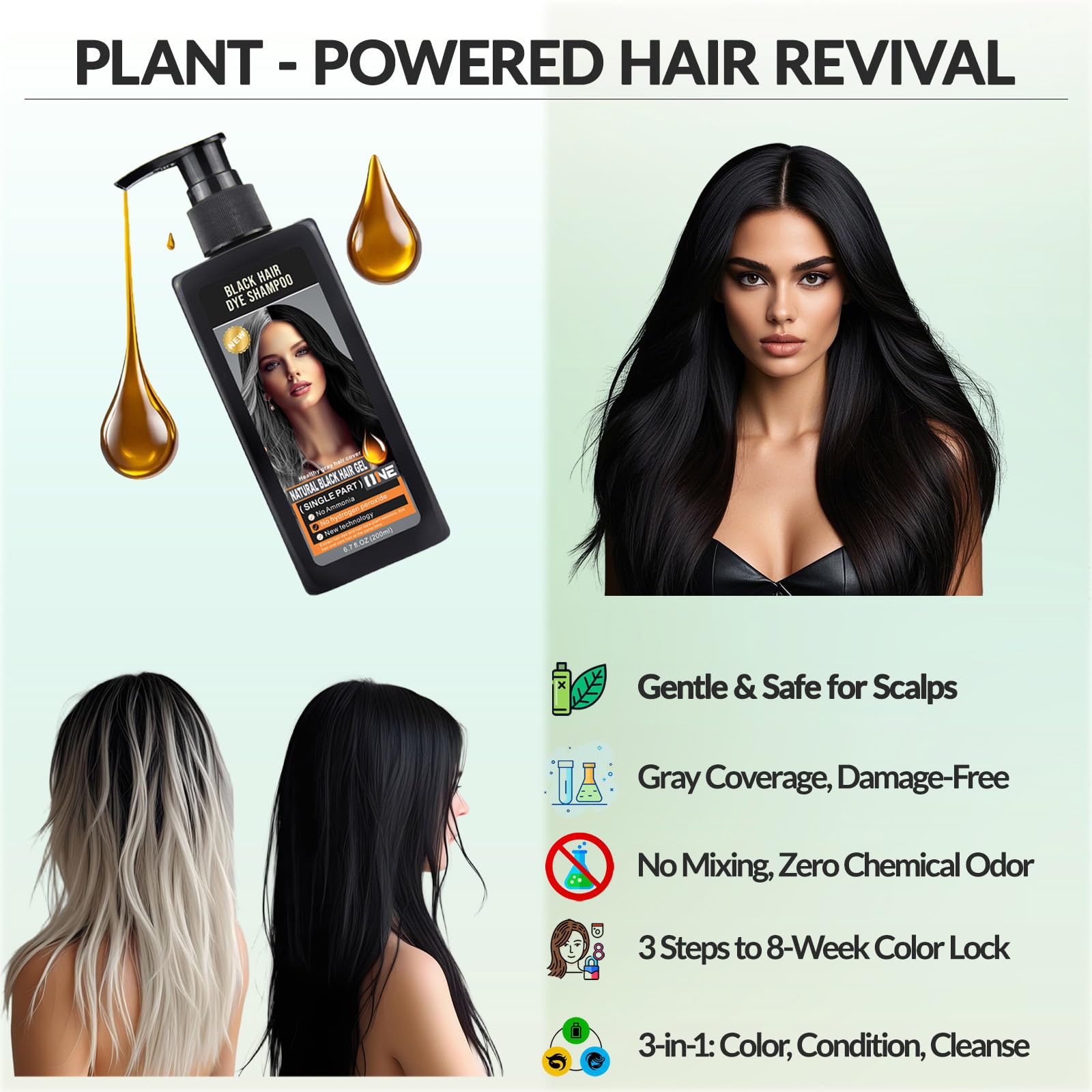 Amazon.com : Natural Black Hair Color Dye Shampoo for Men & Women